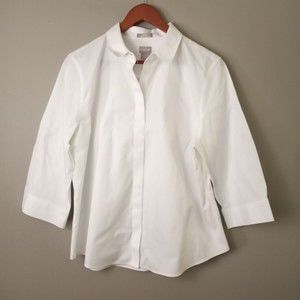 Chico's Womens Size 12/14 White Button Up Business Casual Top 3/4 Sleeve Classic
